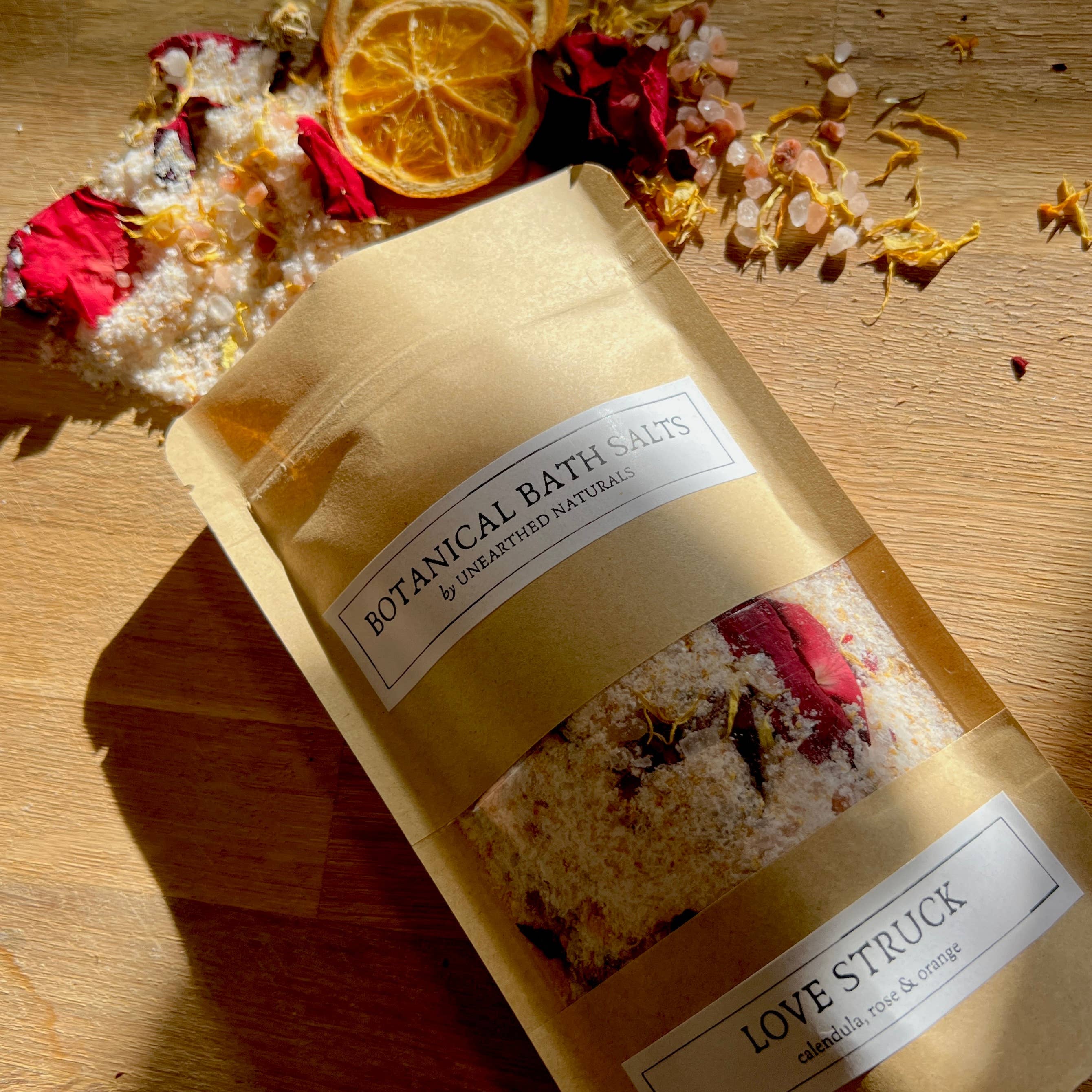 Bag of botanical bath salts labeled &