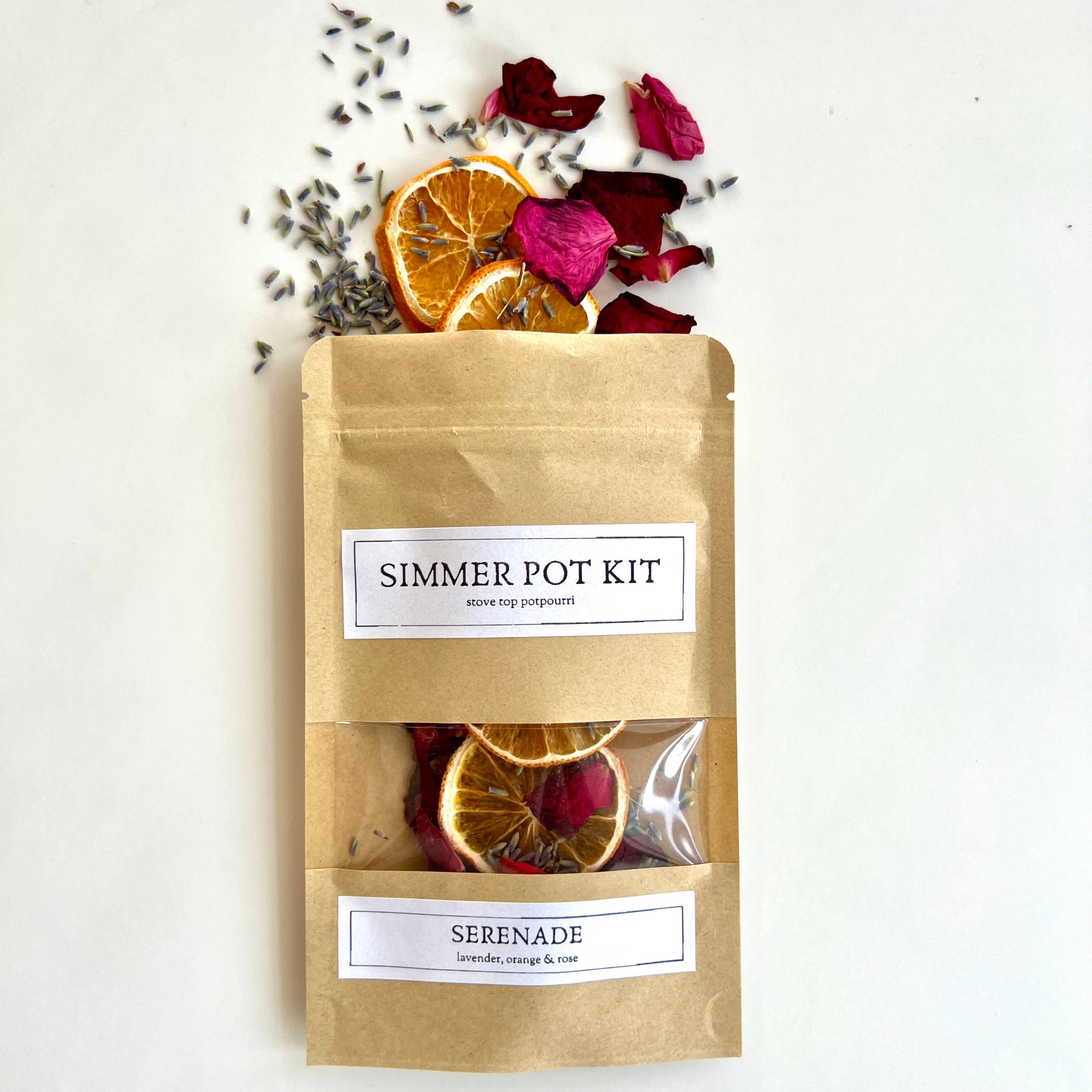 Simmer pot kit with dried fruits and flowers on a white background