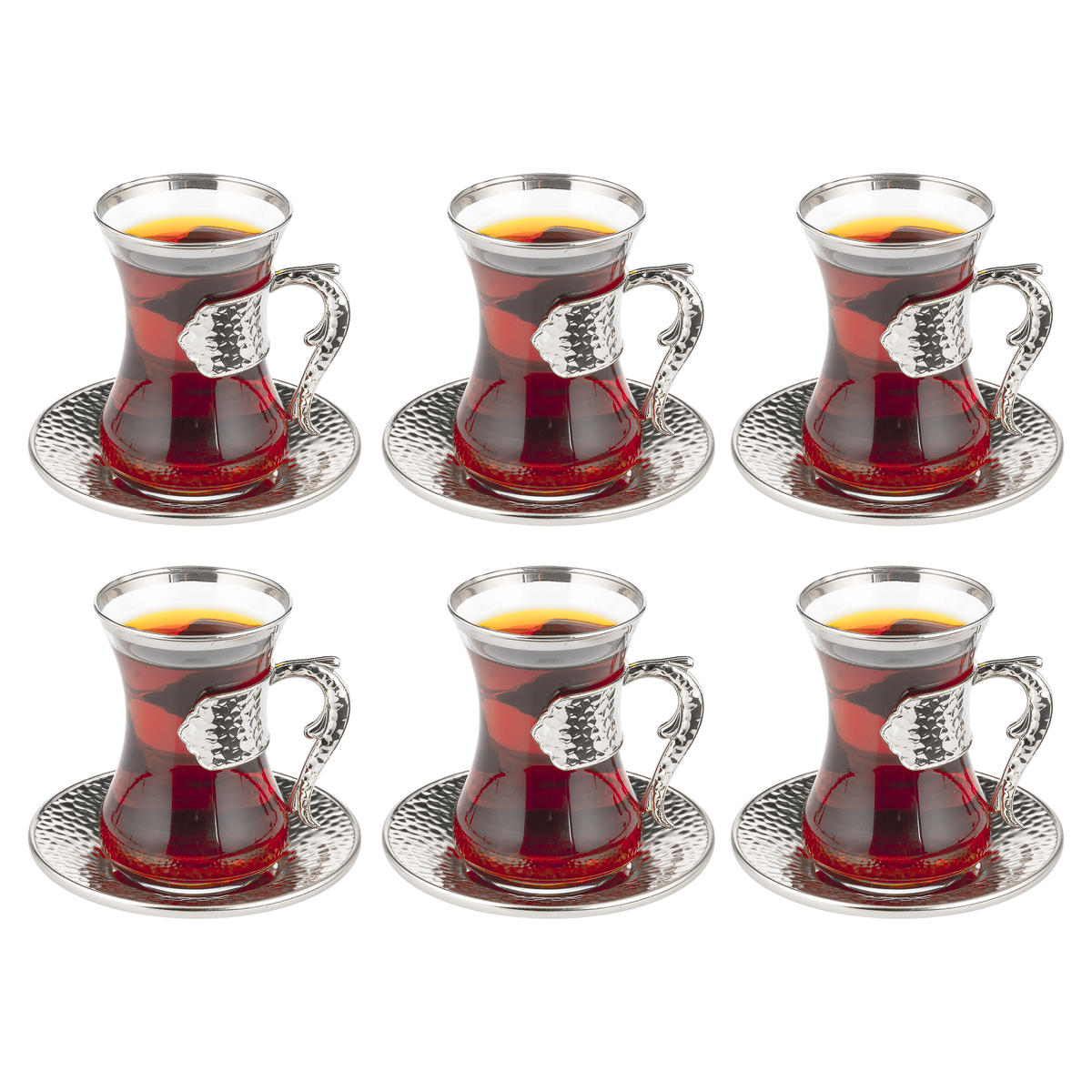 Vintage Turkish Tea Glasses with Saucers, Set of 6 (4.22 oz)