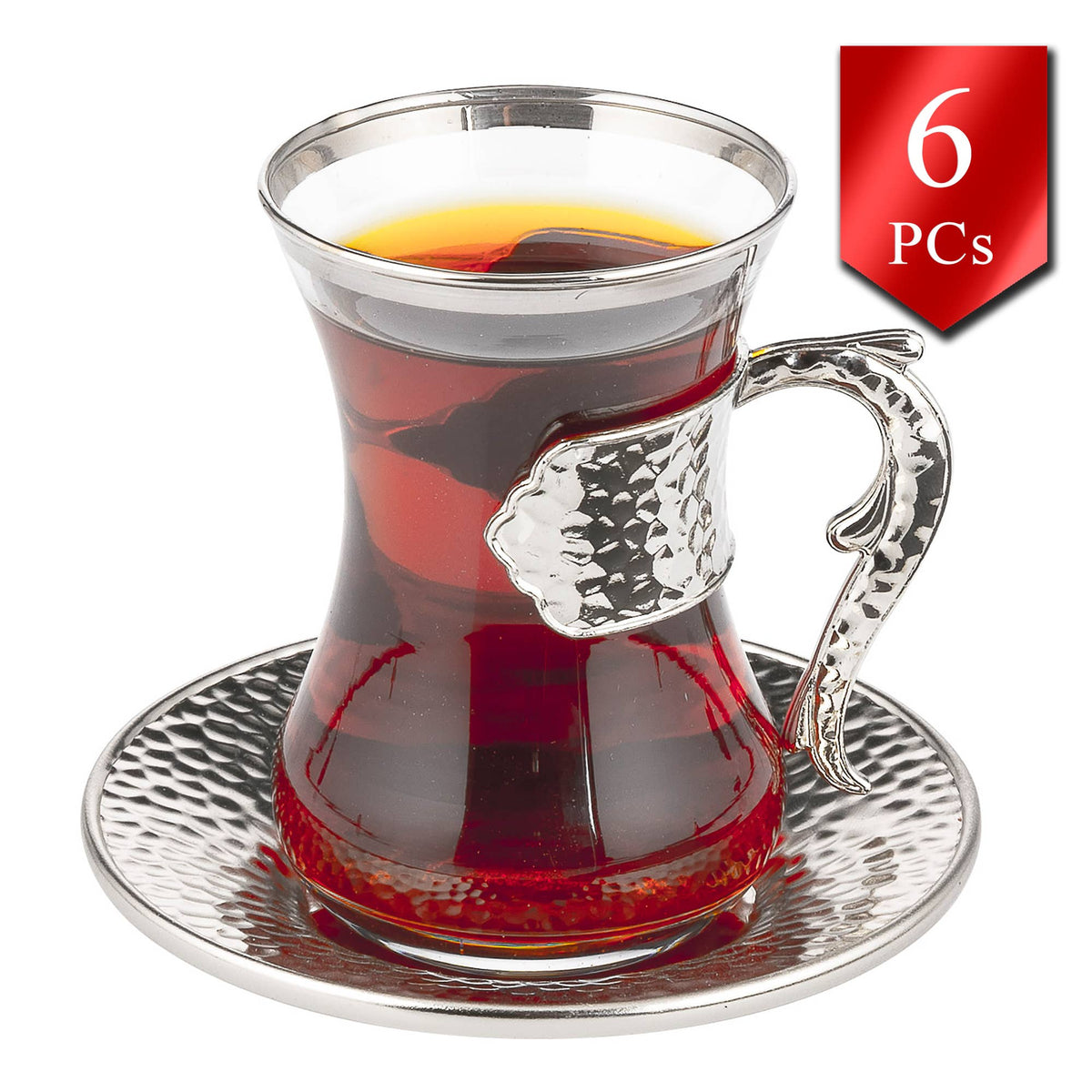 Vintage Turkish Tea Glasses with Saucers, Set of 6 (4.22 oz)