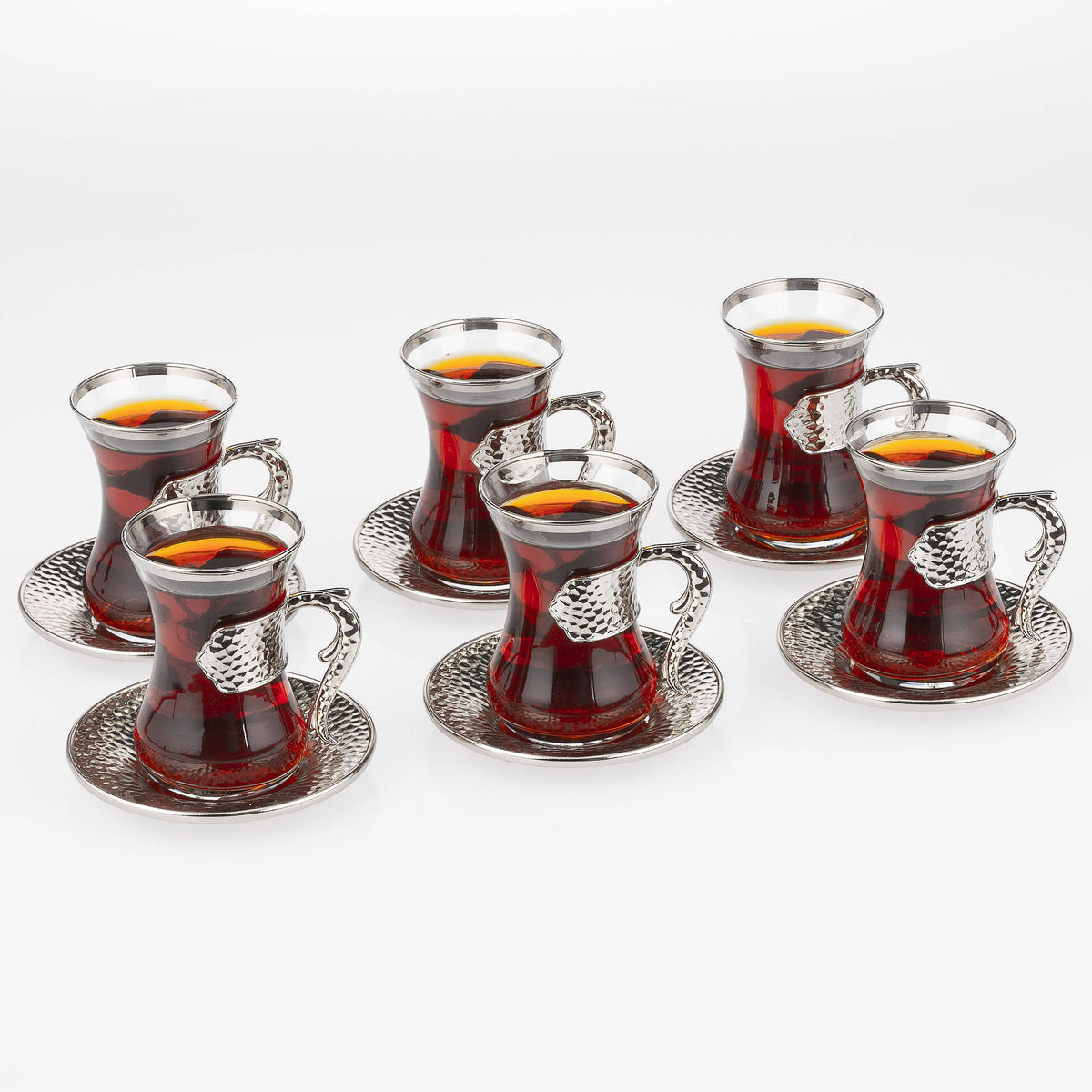 Vintage Turkish Tea Glasses with Saucers, Set of 6 (4.22 oz)