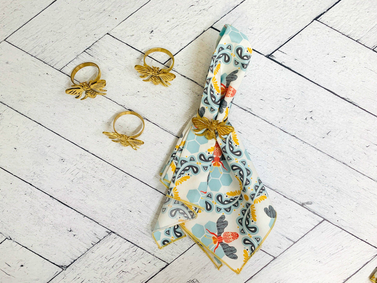 Honey bee napkin rings with honey bee cloth napkins
