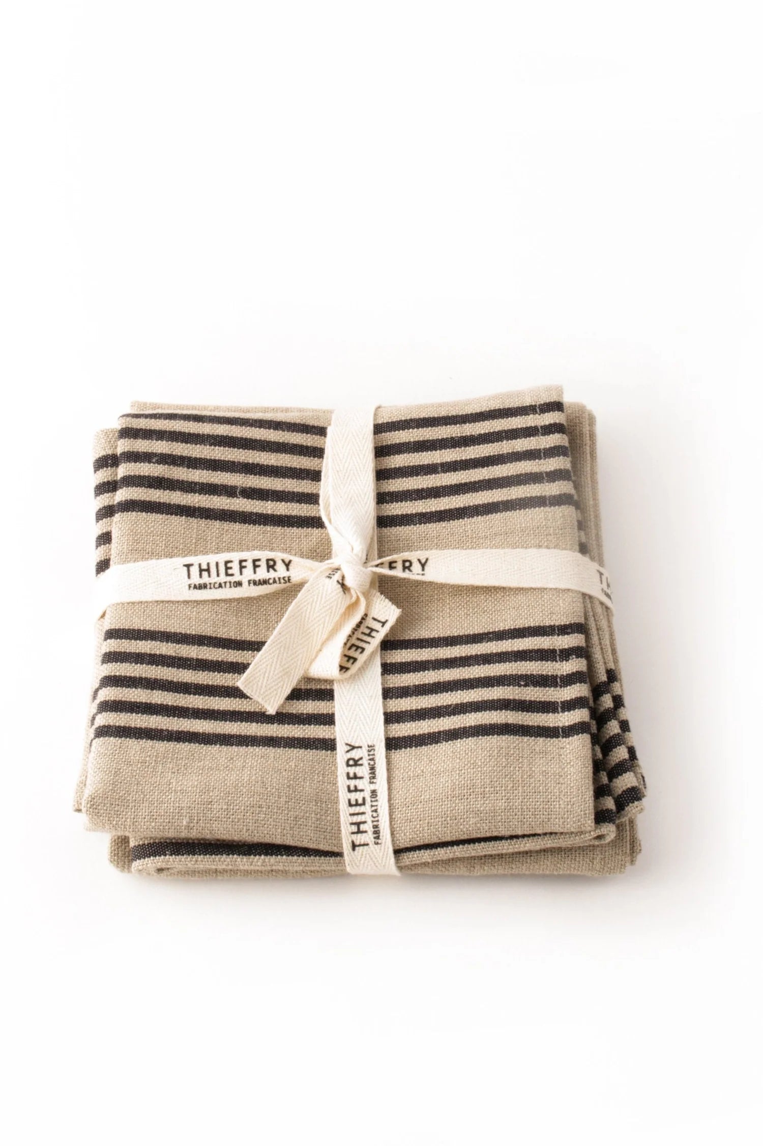 Thieffry Belgian Linen Dishtowels, Black Stripe & Natural, Set of 2