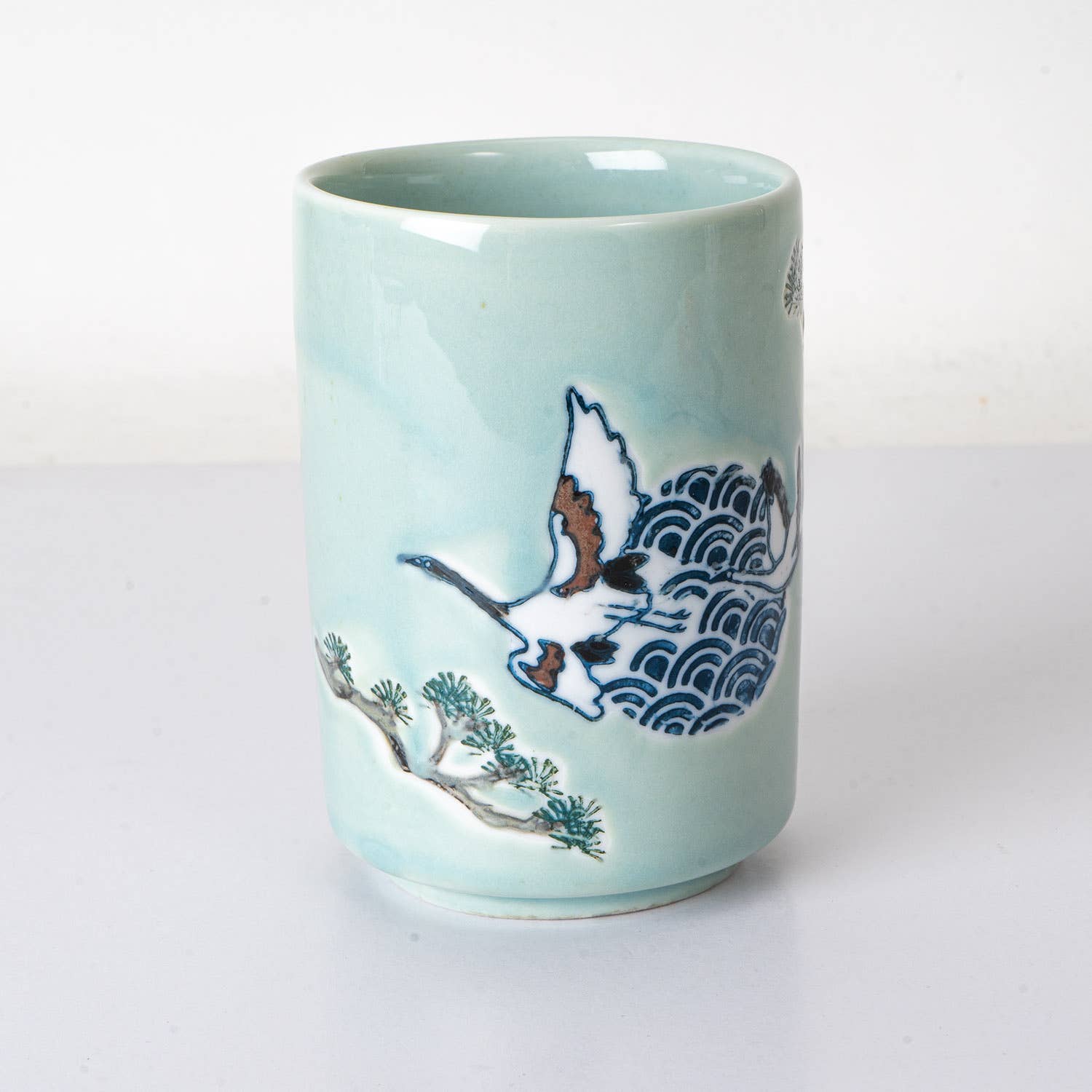 Japanese Crane Yunomi Style Tea Cup