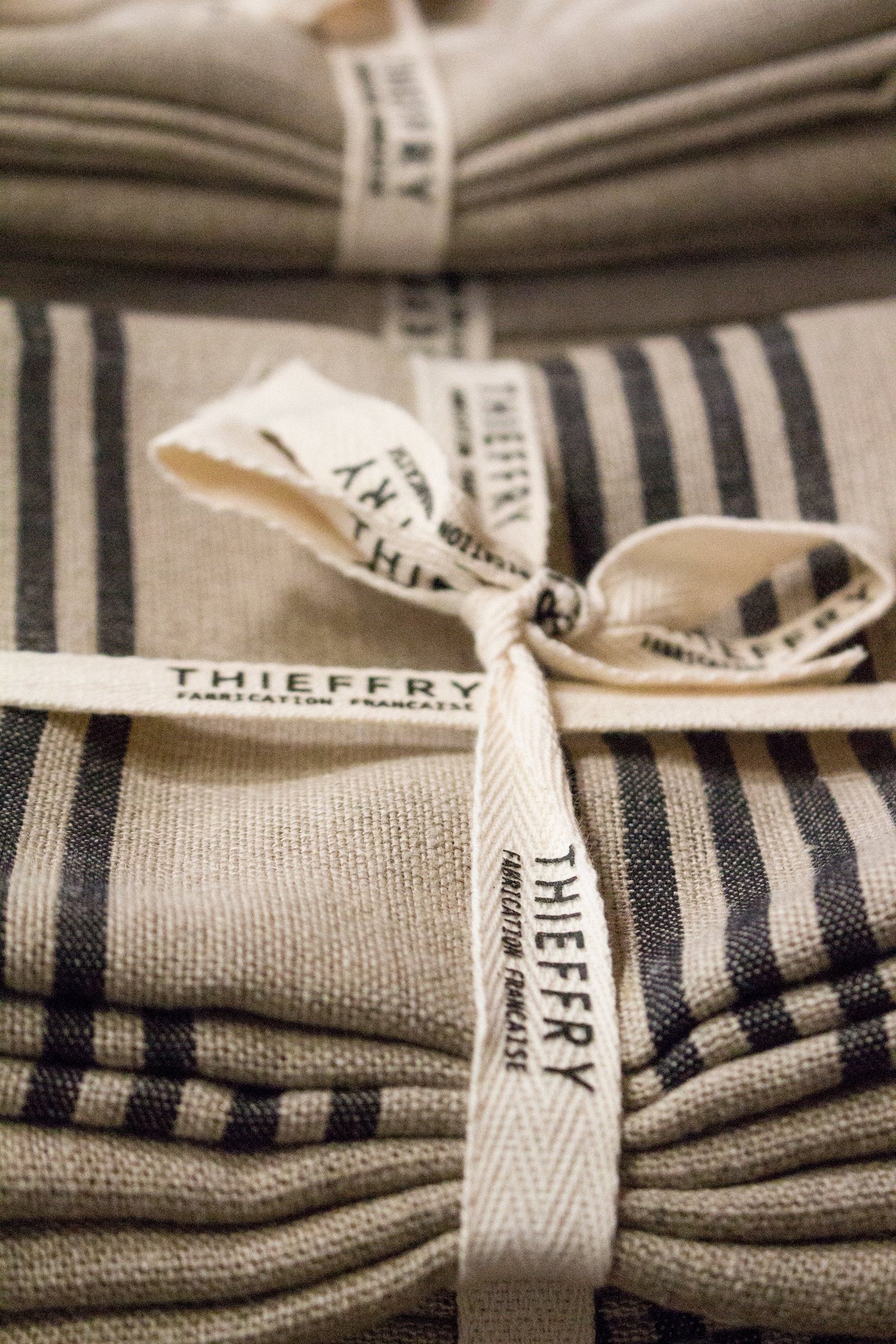 Thieffry Belgian Linen Dishtowels, Black Stripe & Natural, Set of 2