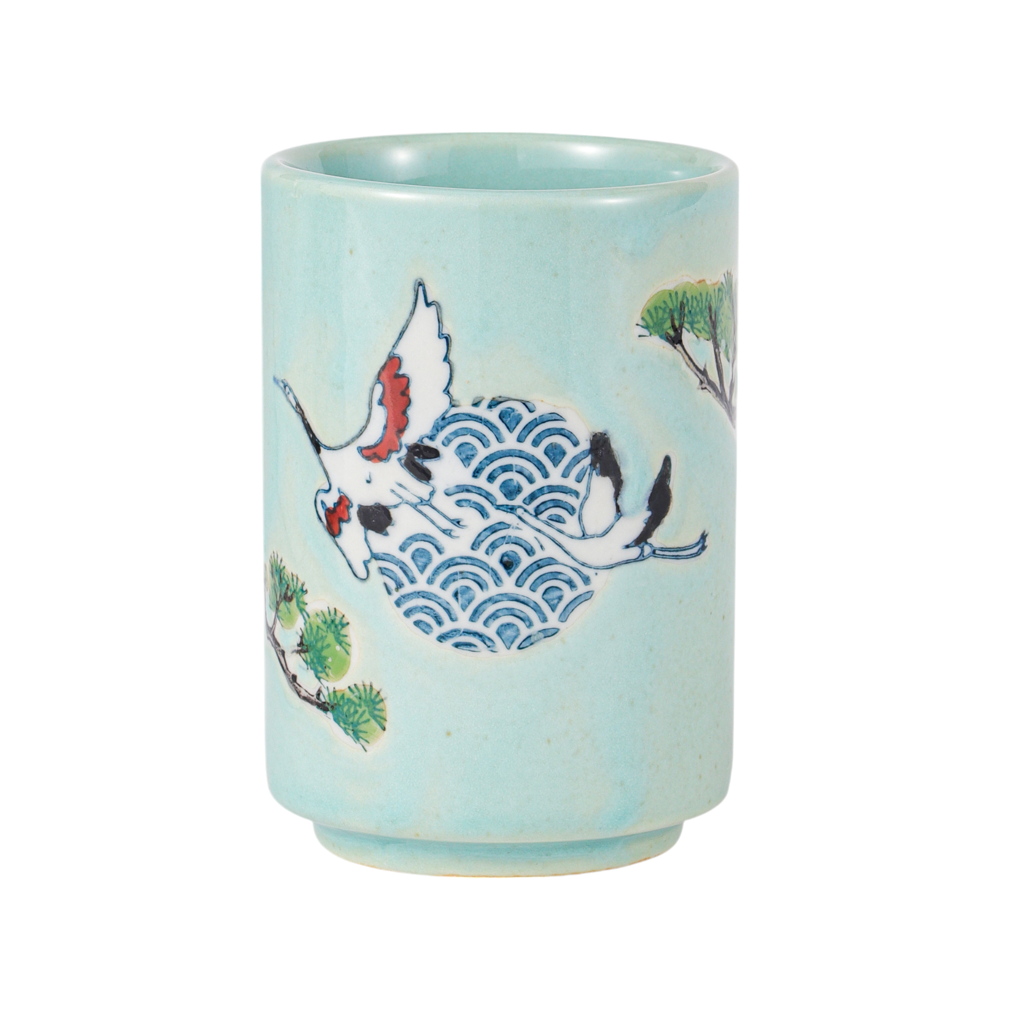 Japanese Crane Yunomi Style Tea Cup Reactive Glaze 10 fl oz (12/72)