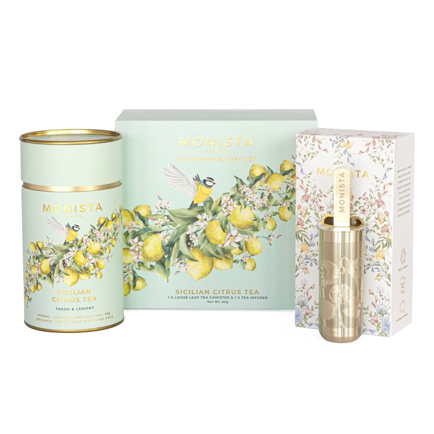 Momsta tea packaging with lemon design on a white background