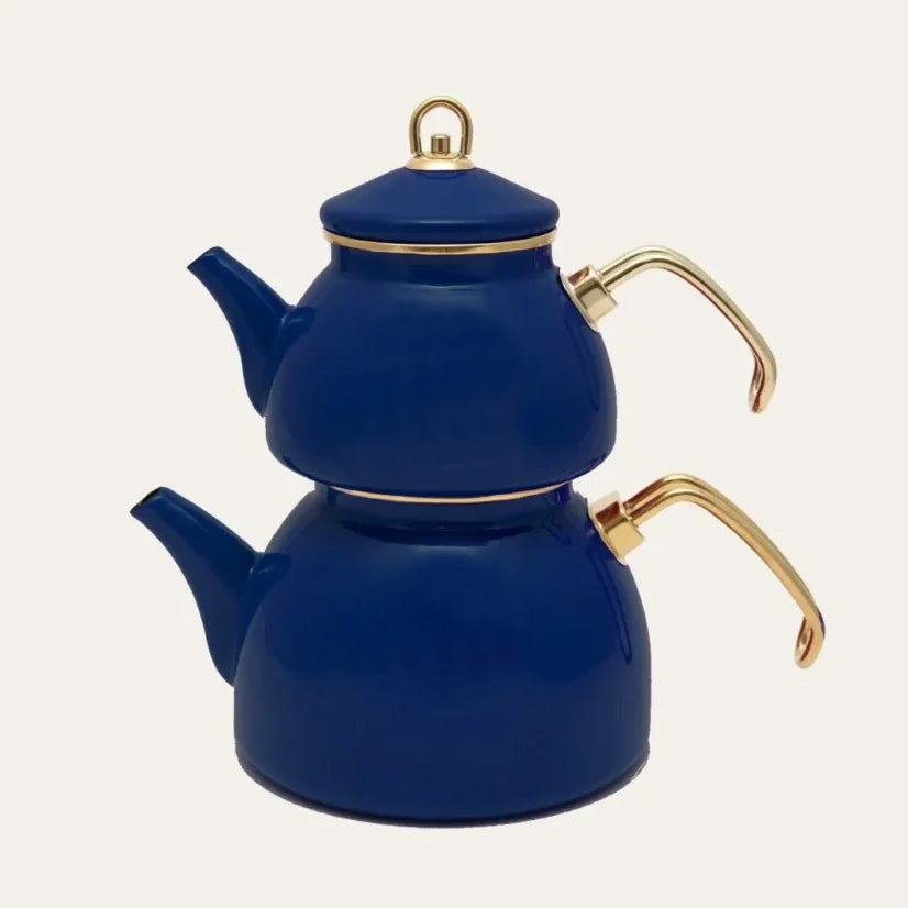 Blue Enamel Double Tea Pot
