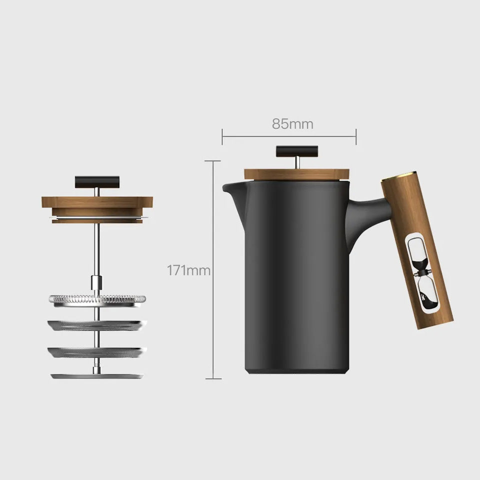 Ceramic French Press with Timer Matte Black Tea + Linen