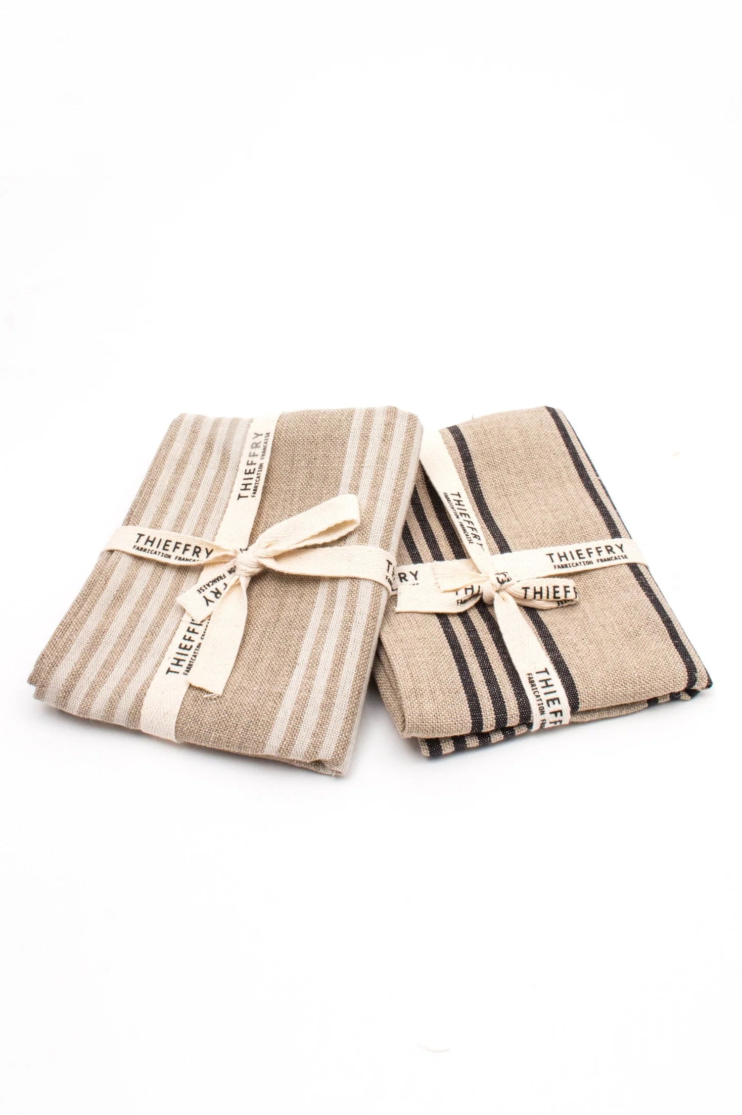 Thieffry Belgian Linen Dishtowels, Black Stripe & Natural, Set of 2
