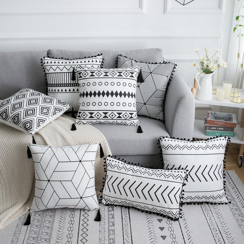 Geometric Cushion Cover Black White Grey Cushions Geometric Gray
