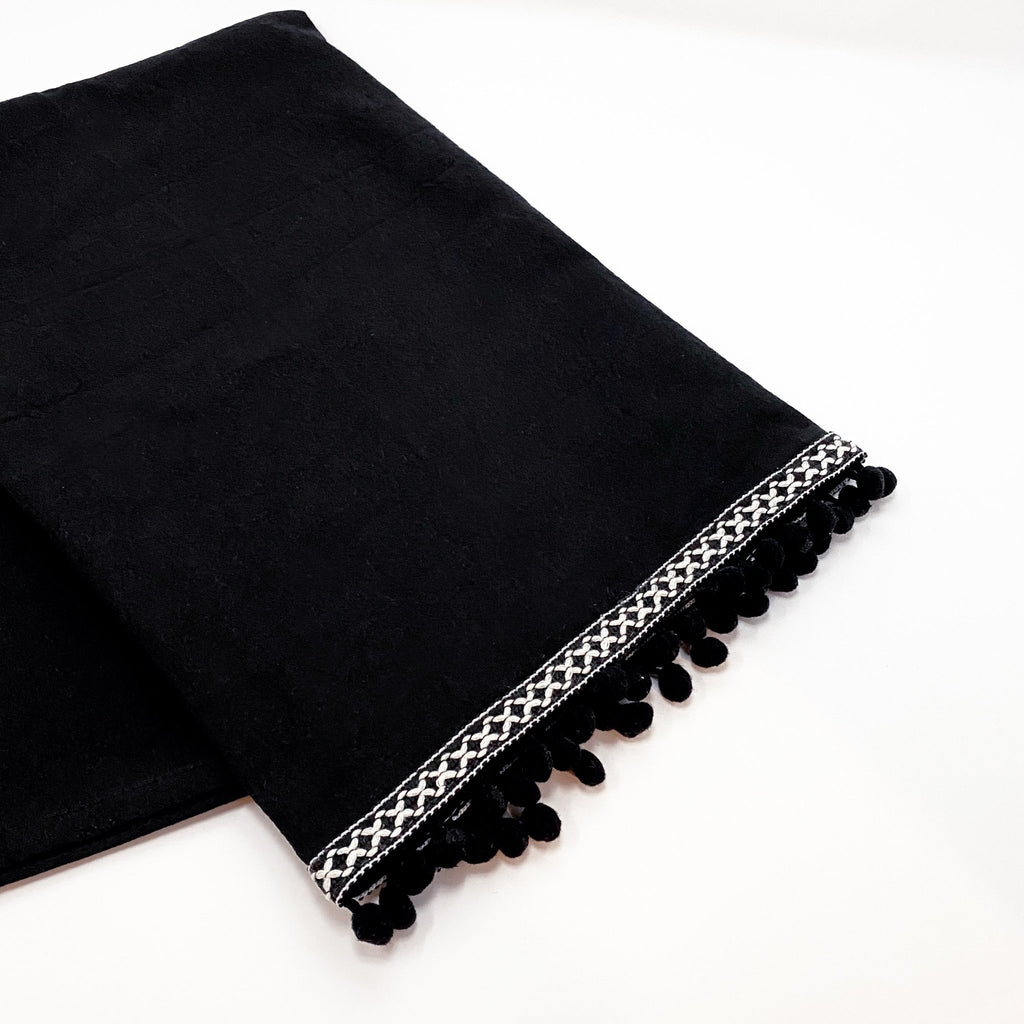 Black Tea Towel With Edging - Tea + Linen