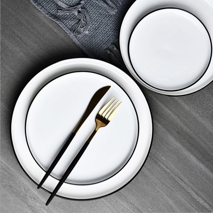 Milo Black Rim 8” Plates - Set of 4 - Tea + Linen