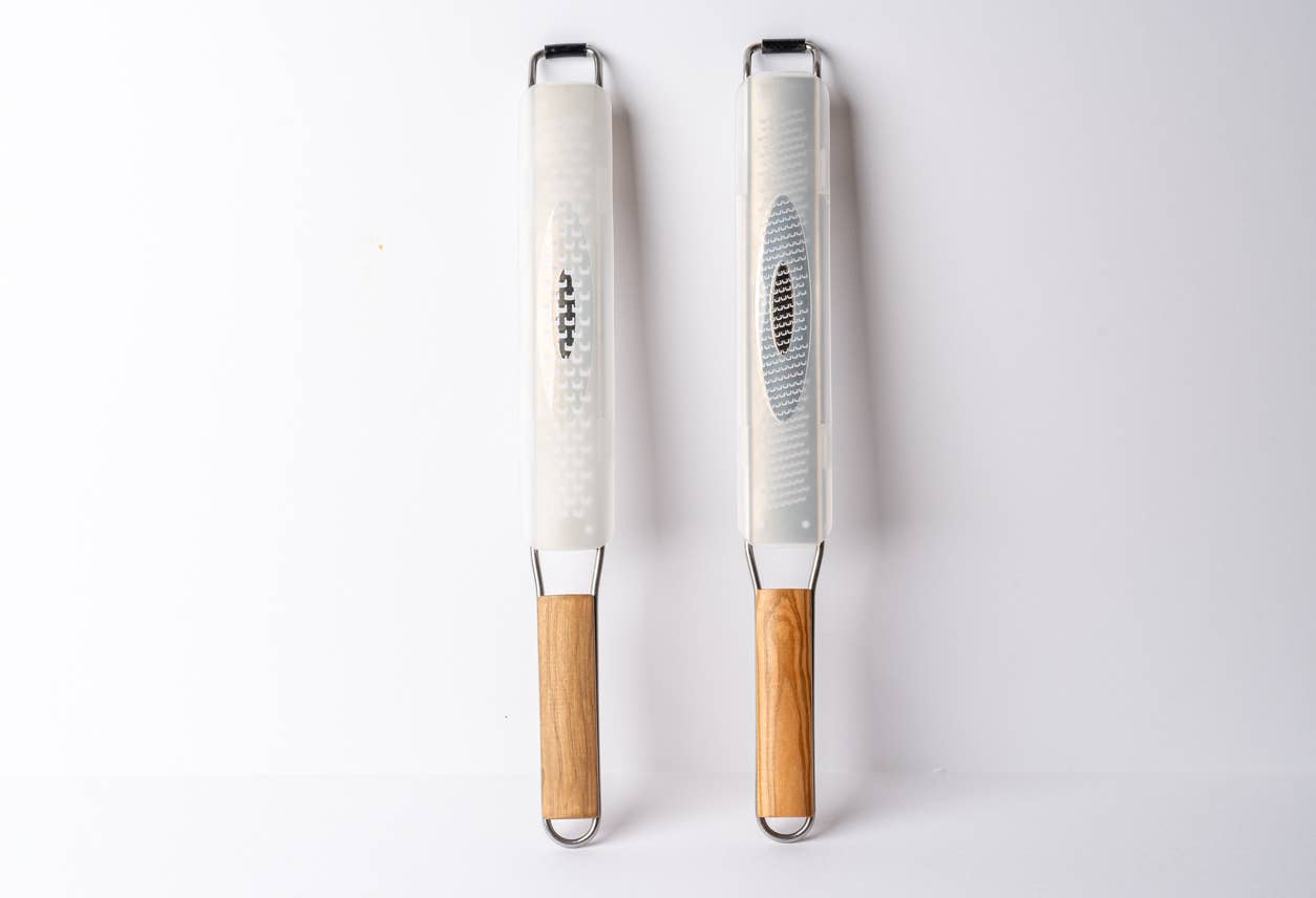 Set of coarse and fine Italian Mandolin Paddle Graters with plastic covers
