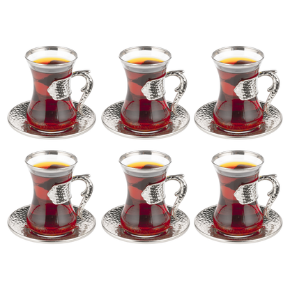 Vintage Turkish Tea Glasses with Saucers, Set of 6 (4.22 oz)