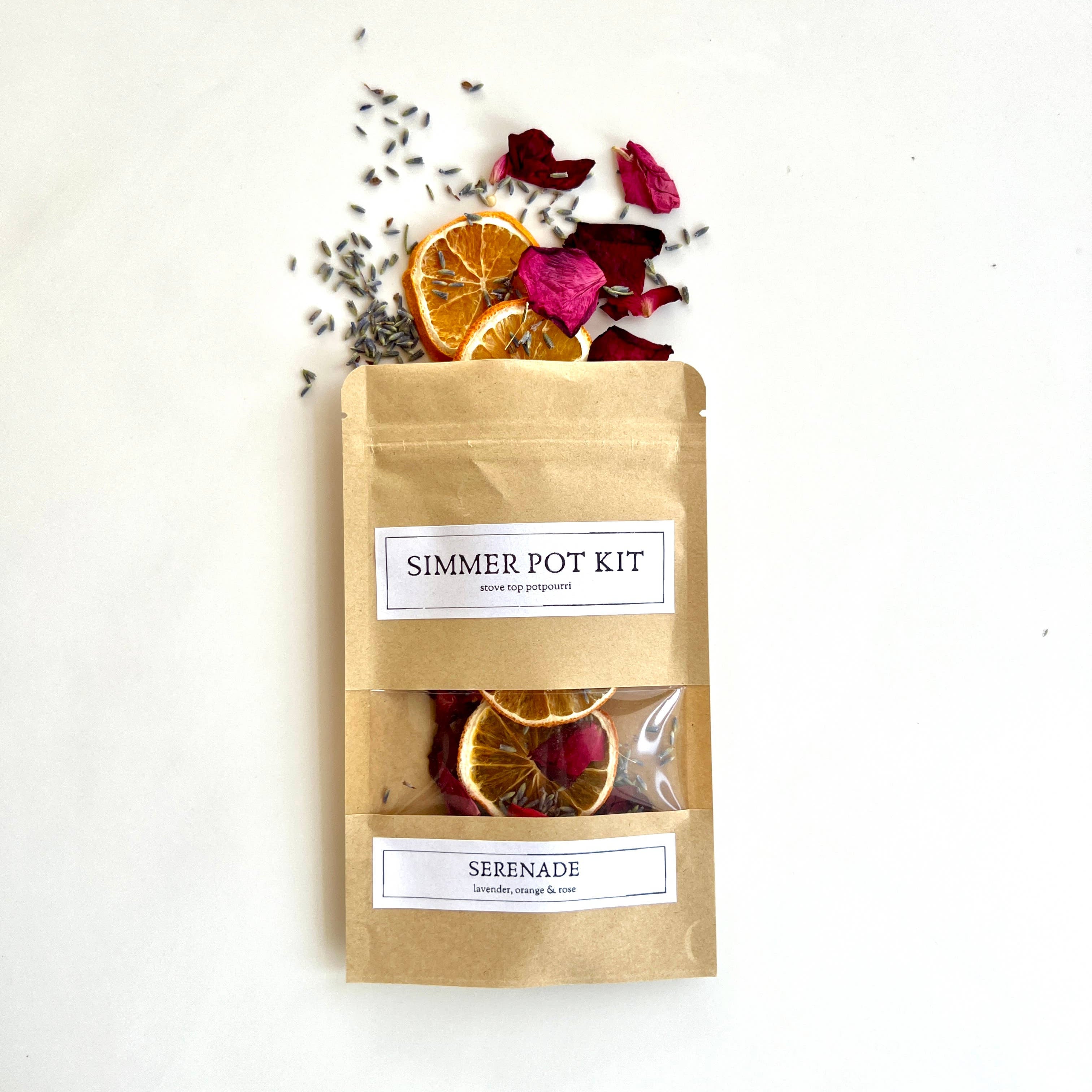 Simmer pot kit with dried fruits and herbs on a white background