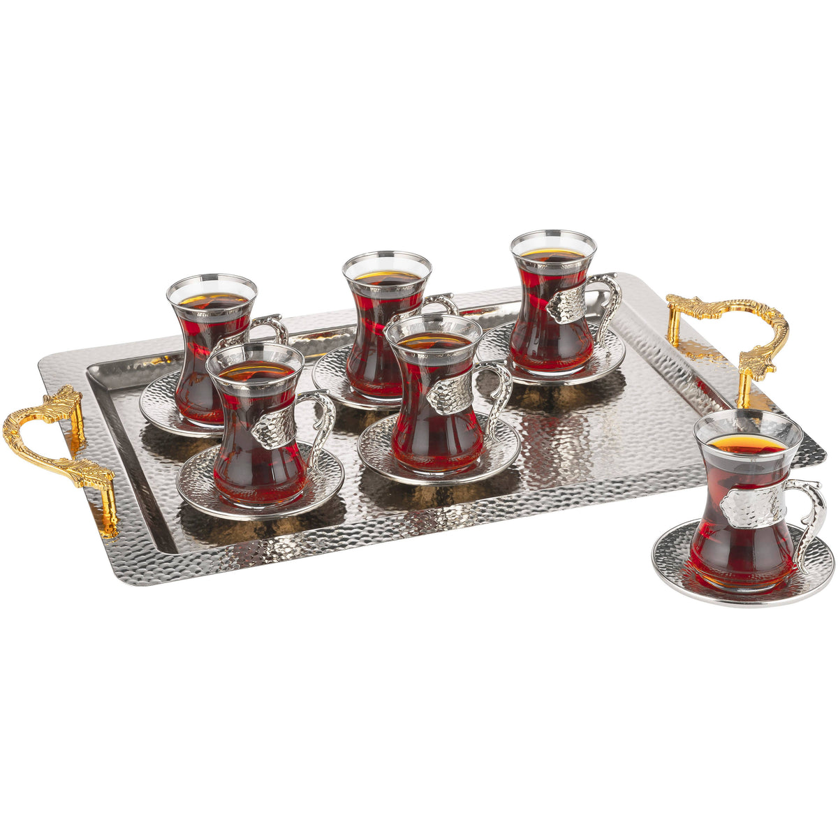 Vintage Turkish Tea Glasses with Saucers, Set of 6 (4.22 oz)