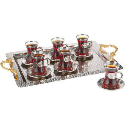 Vintage Turkish Tea Glasses with Saucers, Set of 6 (4.22 oz)