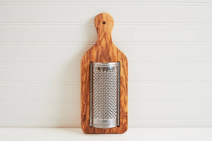 Italian Olivewood Flat Cheese Grater on a white background