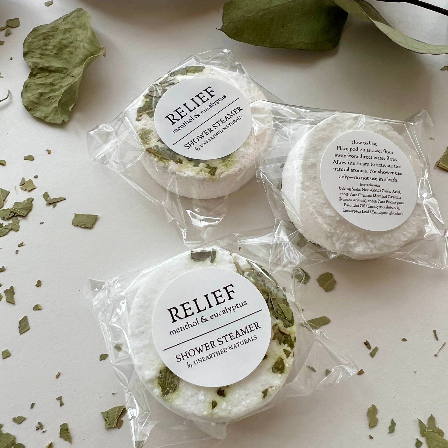 Three shower steamers labeled &