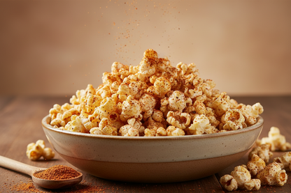 Bowl of popcorn with cajun seasoning on it