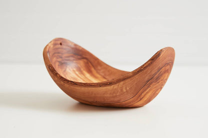 Curvy Italian Olivewood Serving Bowl on a white background