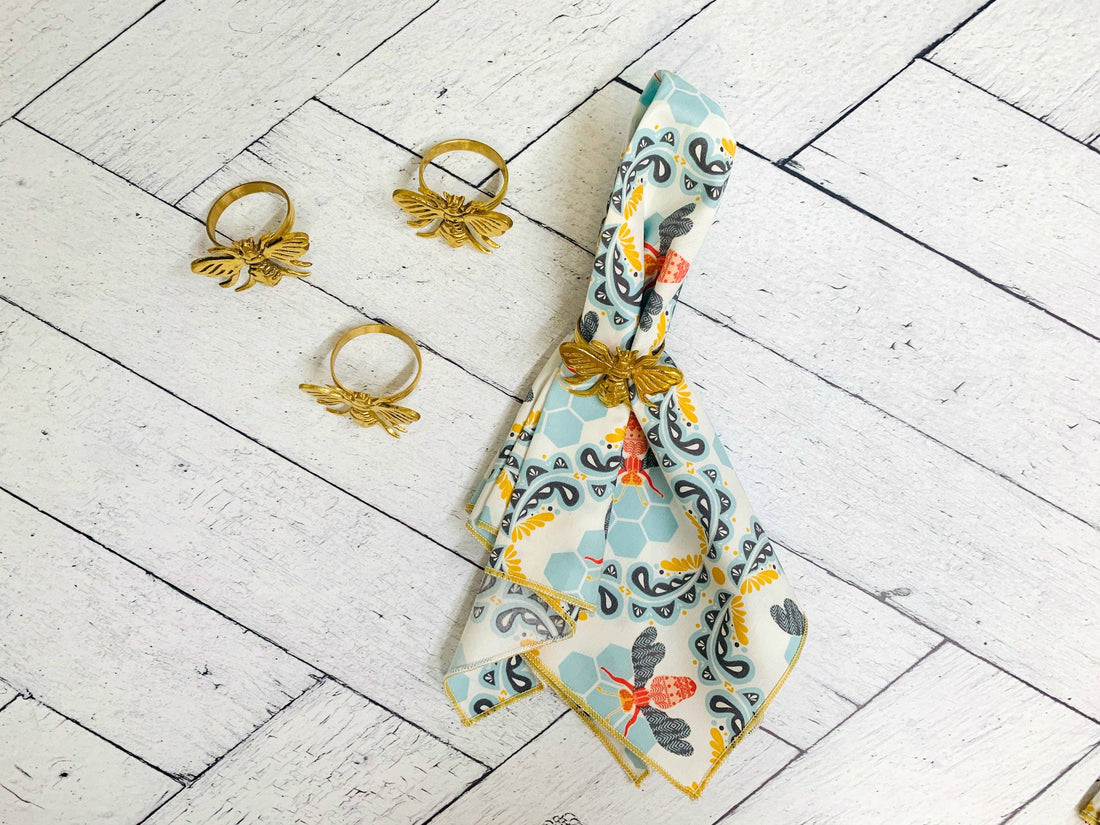 Honey bee napkin rings with honey bee cloth napkins