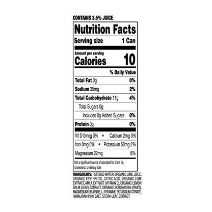Nutrition facts label for a product with serving size, calories, and ingredient list.