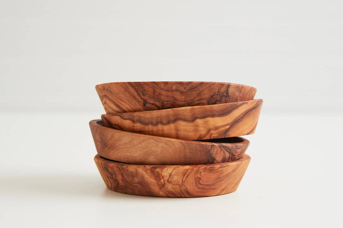 Set of 4 Italian Olivewood Aperitivo Bowls stacked on top of each other