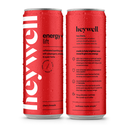 Two red energy drink cans with &