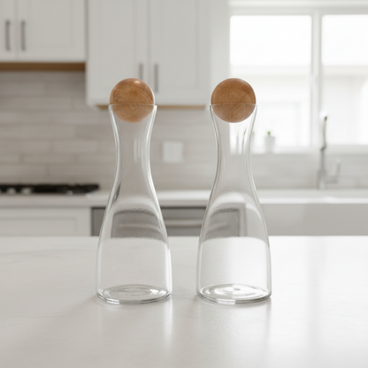 Glass &amp; Mango Wood Cruet Set