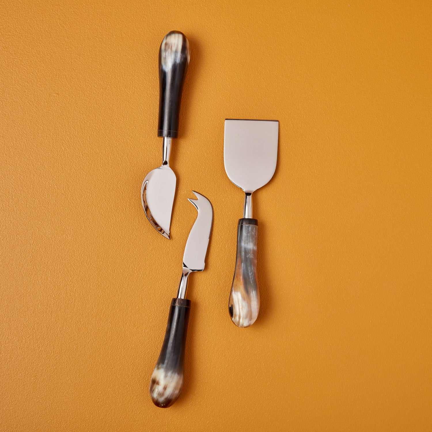 Horn Paneled Stainless Cheese Set