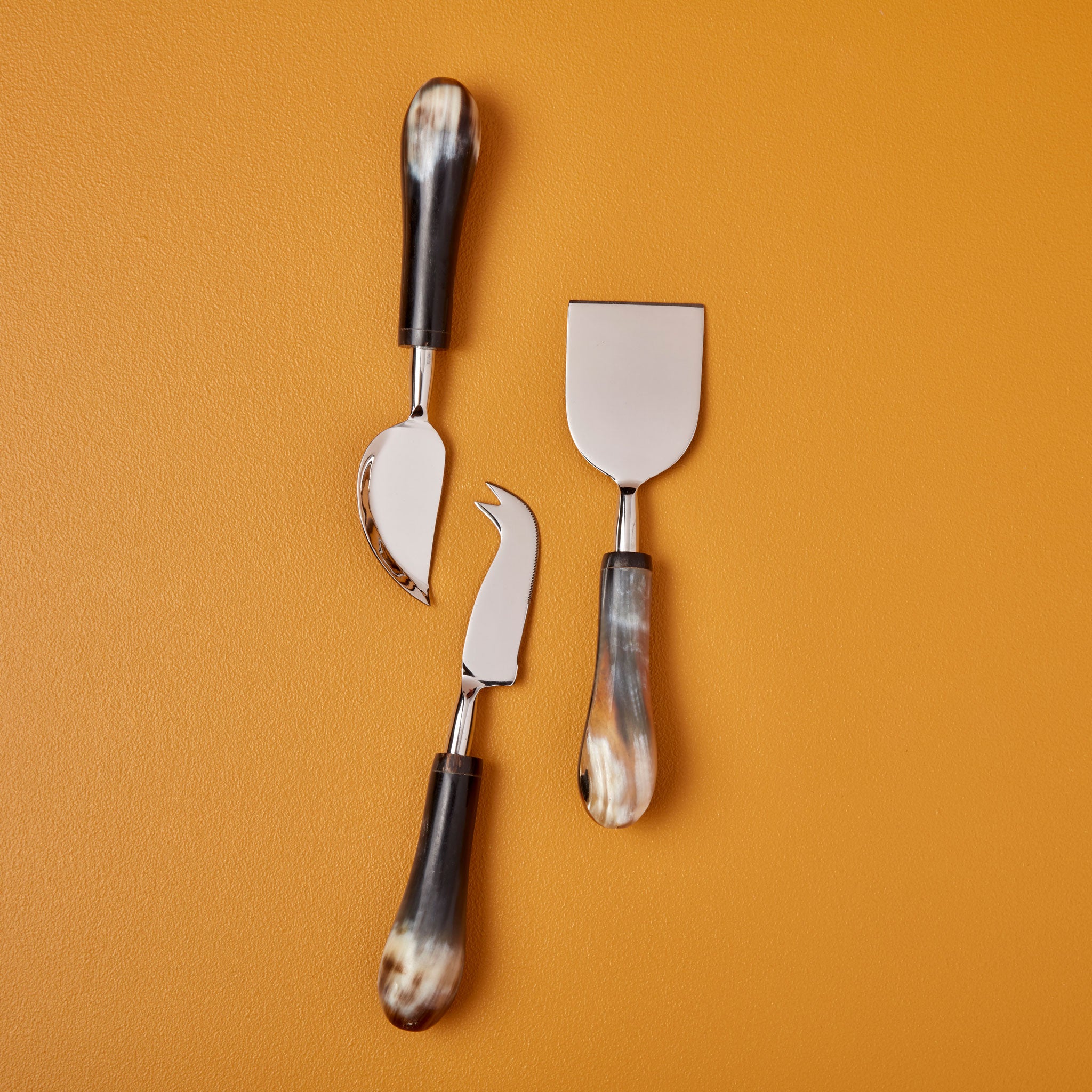 Horn Paneled Stainless Cheese Set