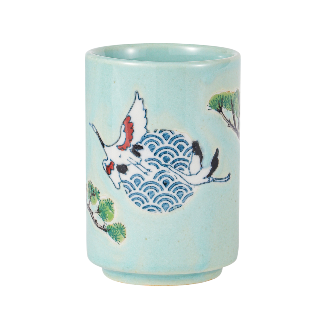 Japanese Crane Yunomi Style Tea Cup Reactive Glaze 10 fl oz (12/72)