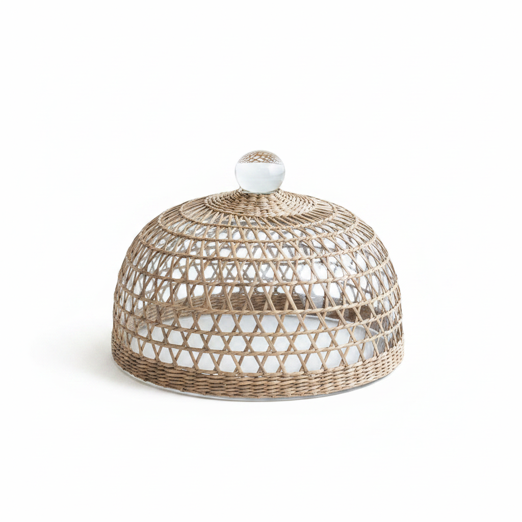 Seagrass and glass cloche on a white background