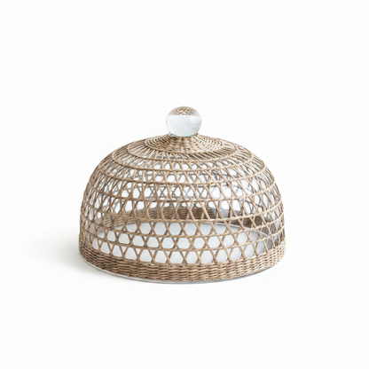 Seagrass and glass cloche on a white background