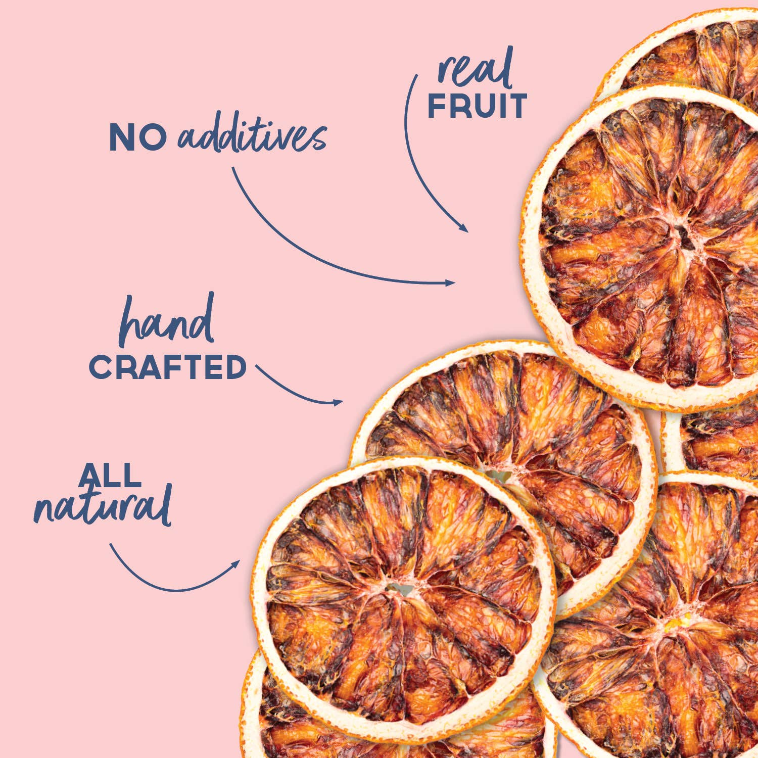 Dried orange slices on a pink background with text highlighting &
