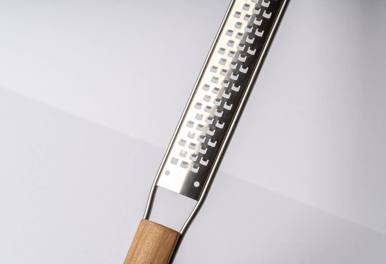 Close up of a coarse Italian Mandolin Paddle Grater