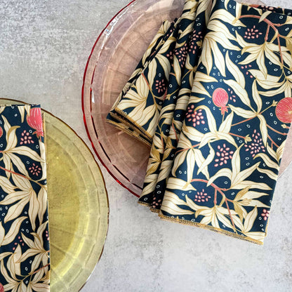 Patterned napkins on a textured surface