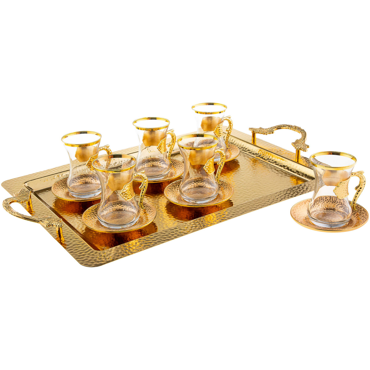 Vintage Turkish Tea Glasses with Saucers, Set of 6 (4.22 oz)