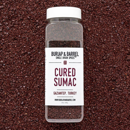 A large container of Burlap &amp; Barrel Cured Sumac from Turkey