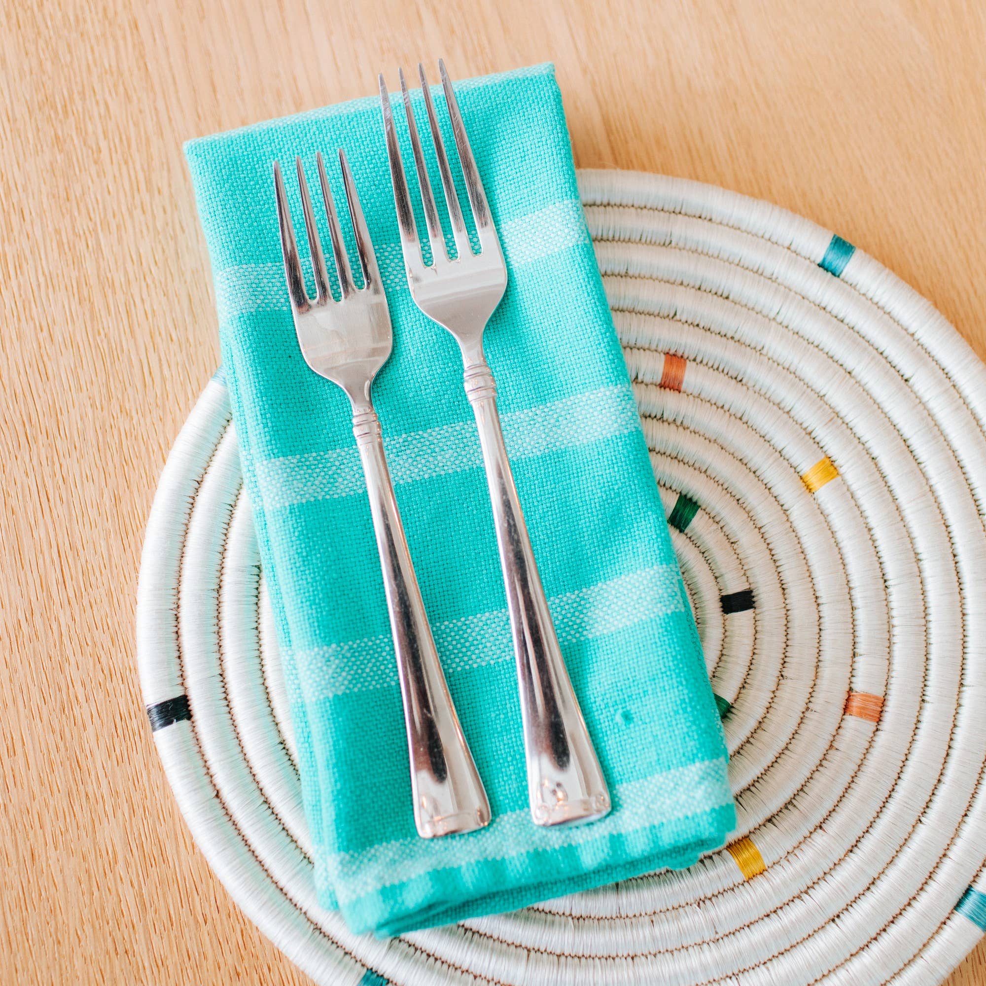 Handwoven Cotton Napkin Set — Turqoise (Set of 4)