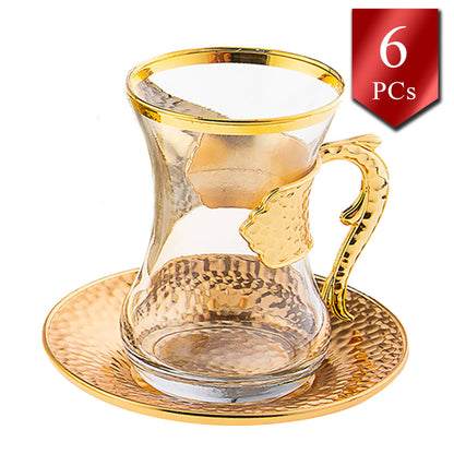Vintage Turkish Tea Glasses with Saucers, Set of 6 (4.22 oz)