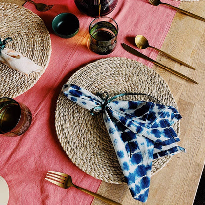 Blue Indigo Tie-Dye Cotton Dinner Napkins - Set of 4