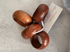 Set of 4 wood round napkin rings with a tag