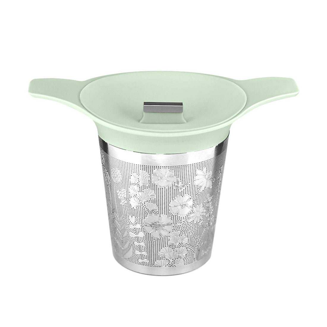 Tea infuser with floral design on a white background