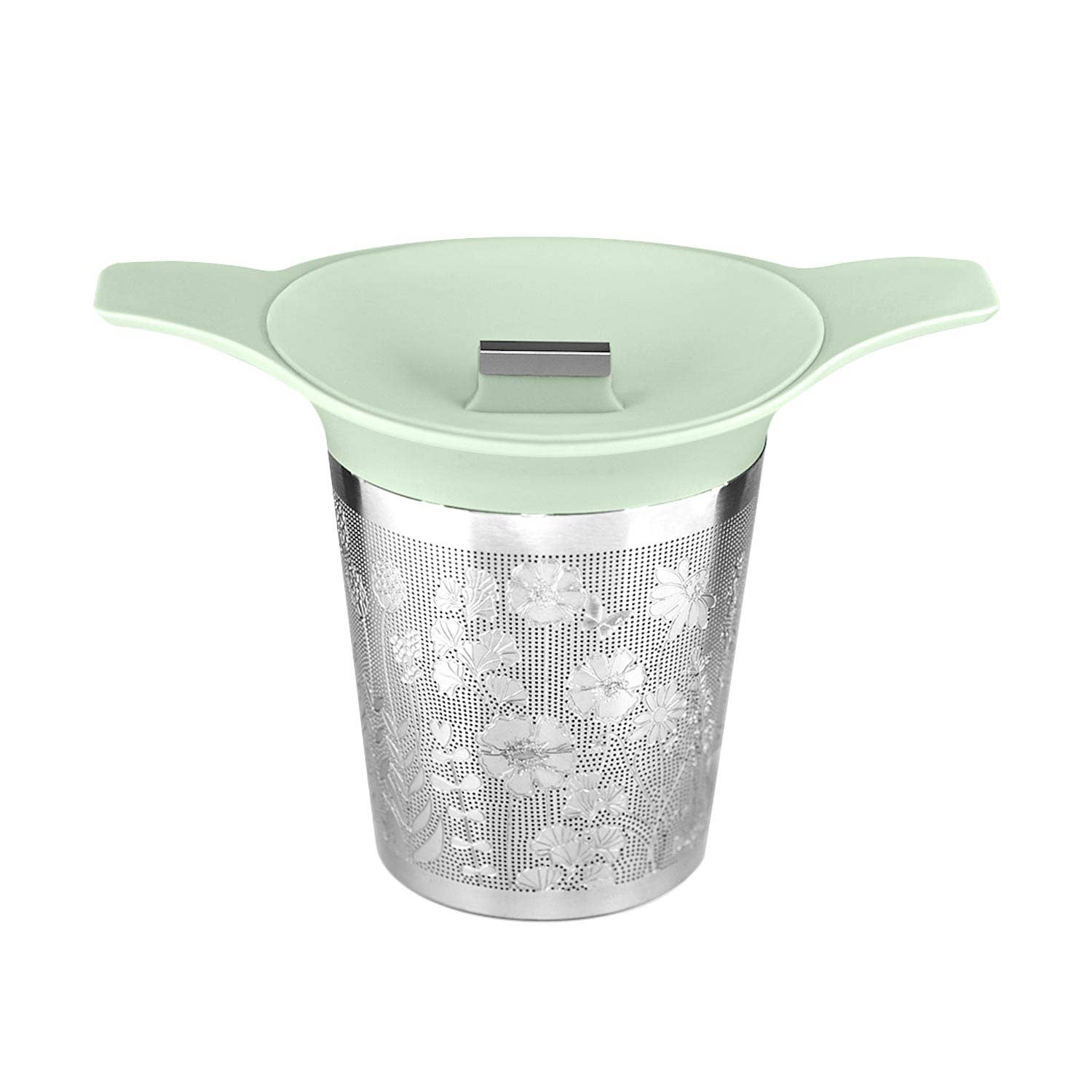 Tea infuser with floral design on a white background