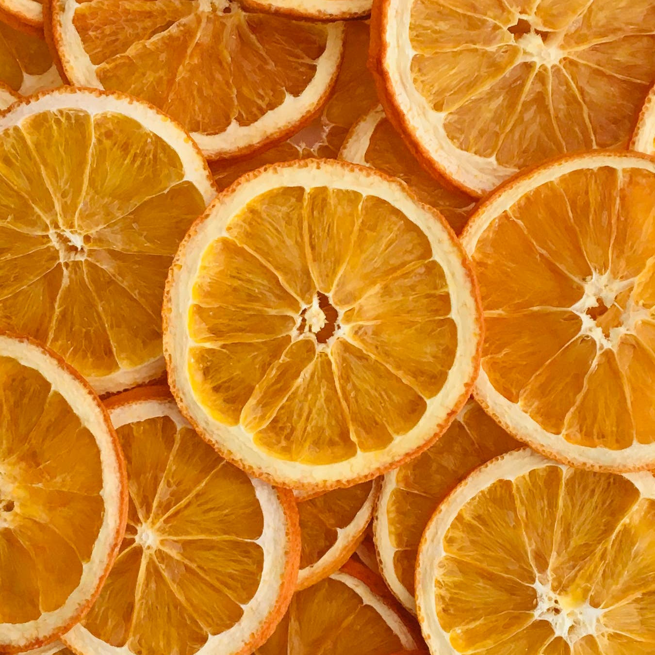 Stack of dried orange slices with a close-up view