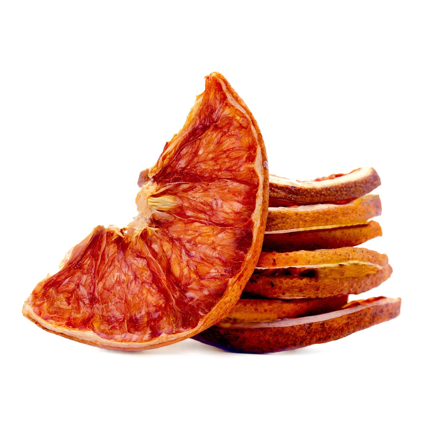 Dried grapefruit slices on a white background