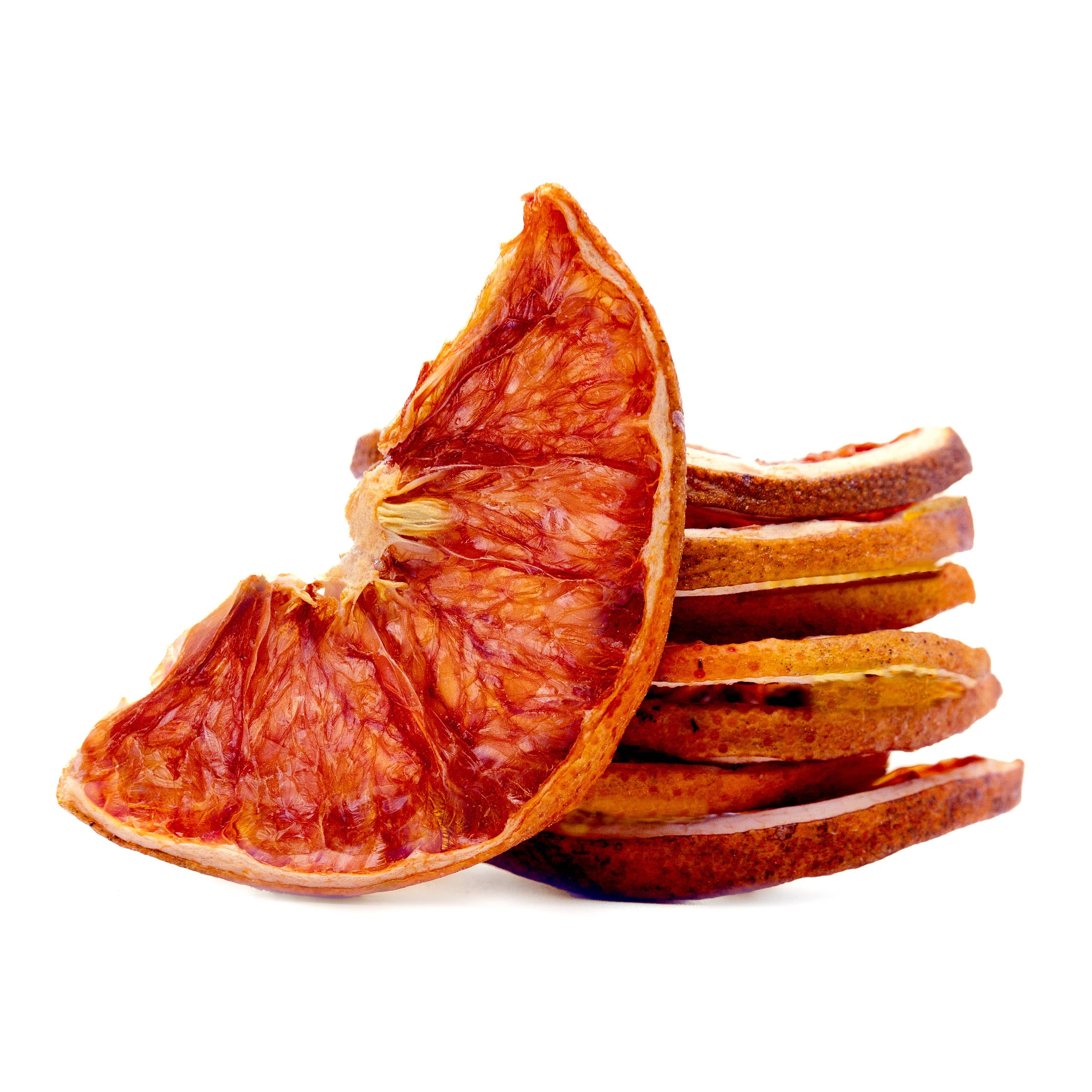 Dried grapefruit slices on a white background